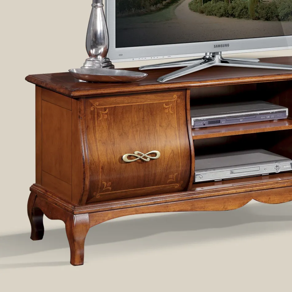 Klassiek houten tv-meubel met inlegwerk Made in Italy - Hastings Viadurini