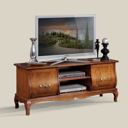 Klassiek houten tv-meubel met inlegwerk Made in Italy - Hastings Viadurini