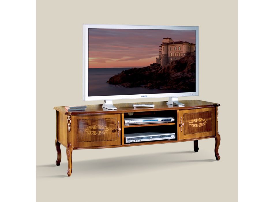 Klassiek houten tv-meubel met inlegwerk Made in Italy - Katerine Viadurini