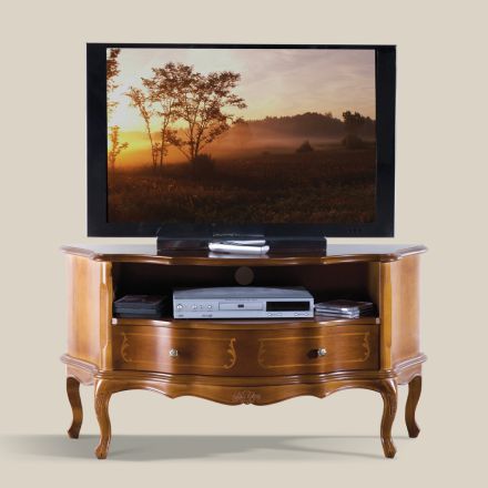 Klassiek tv-meubel in ingelegd walnotenhout Gemaakt in Italië - Leonor Viadurini