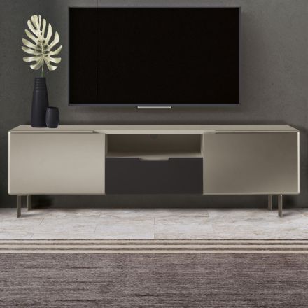 TV-meubel met 2 deuren en 1 lade in nikkel en carbonafwerking - Inga Viadurini