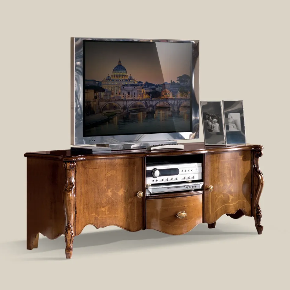 Tv-kast met 2 deuren en houten lade Made in Italy - Caligola Viadurini
