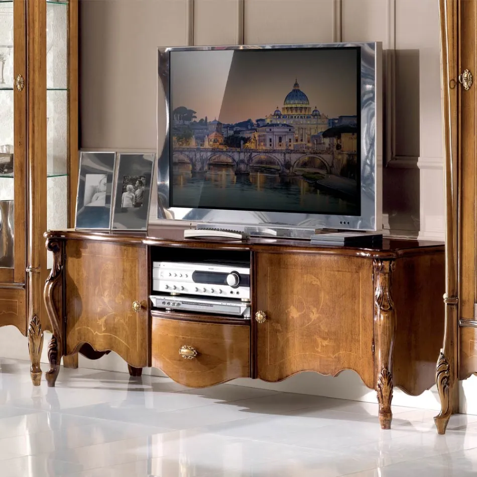 Tv-kast met 2 deuren en houten lade Made in Italy - Caligola Viadurini
