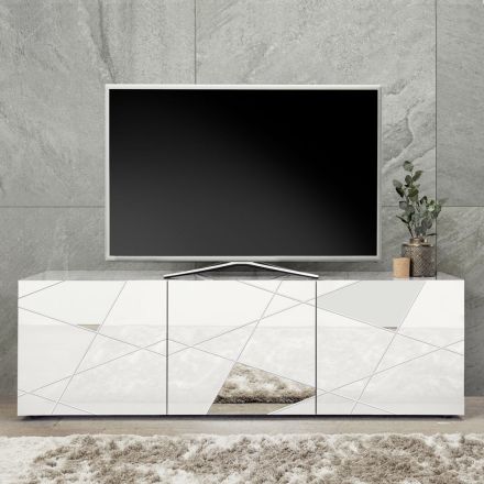 TV-meubel met 3 deuren, zeefdruk en spiegel Made in Italy - Effe Viadurini