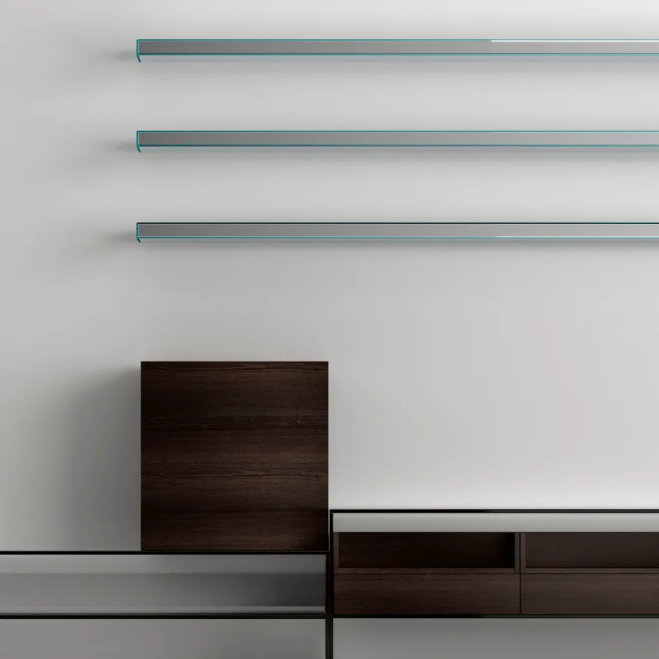 Tv-meubel met 3 planken en scharnierende container Made in Italy - Roman Viadurini