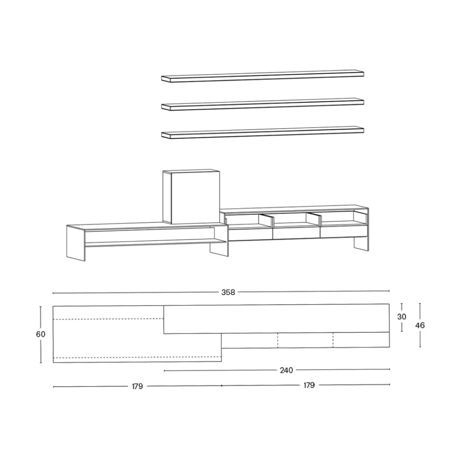 Tv-meubel met 3 planken en scharnierende container Made in Italy - Roman Viadurini