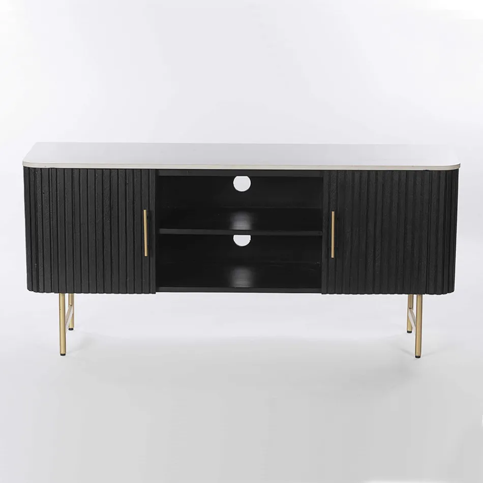 TV-meubel met marmeren blad en mangohouten frame - Fisherman Viadurini