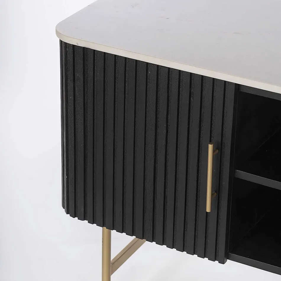 TV-meubel met marmeren blad en mangohouten frame - Fisherman Viadurini