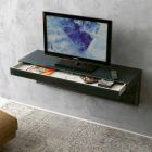 Wand tv-meubel in zwart kristal en metaal Made in Italy - Americio Viadurini