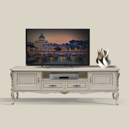 Luxe tv-meubel in wit en zilver hout Made in Italy - Cheverny Viadurini