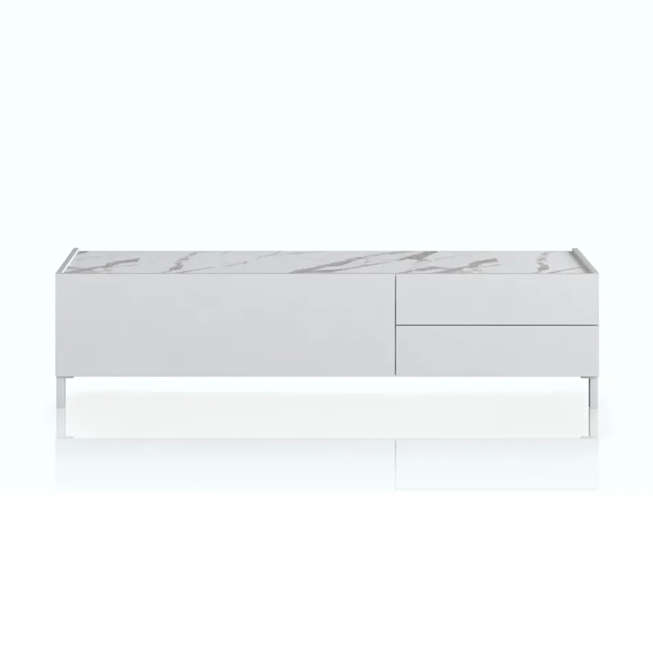 Houten TV-meubel met 1 deur en 2 lades - Tantalo Viadurini