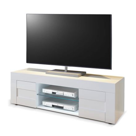Houten tv-meubel met glazen plank en 2 deuren Made in Italy - Indaco Viadurini