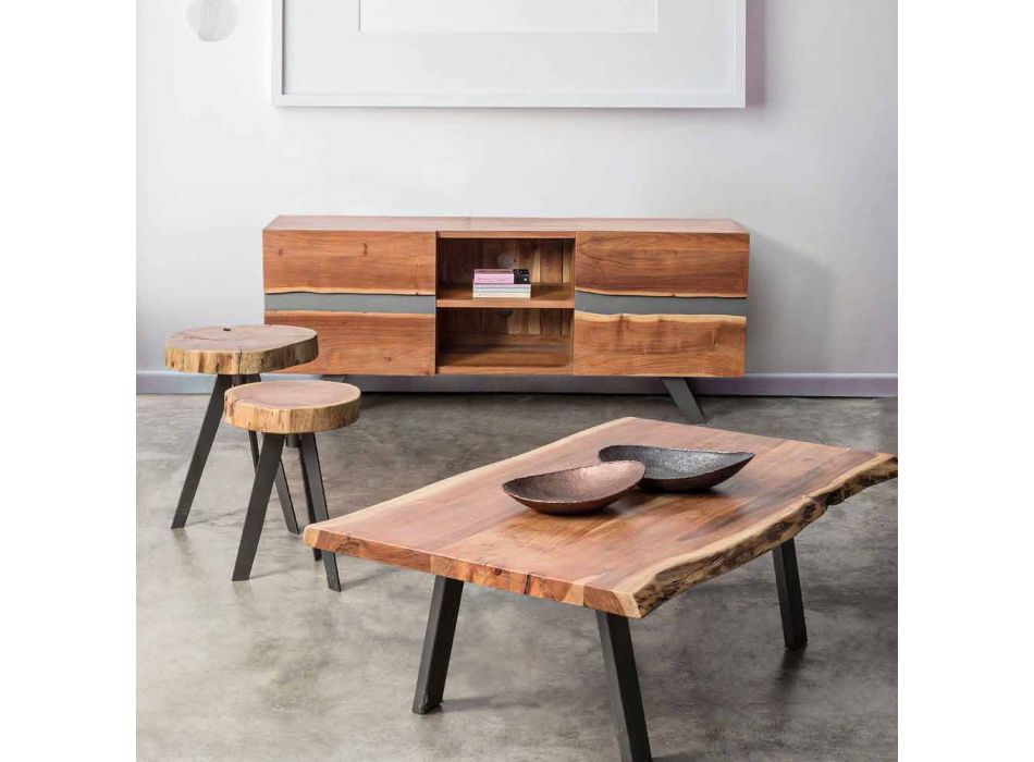 Homemotion TV-meubel van mangohout met metalen inzetstukken - Sonia Viadurini