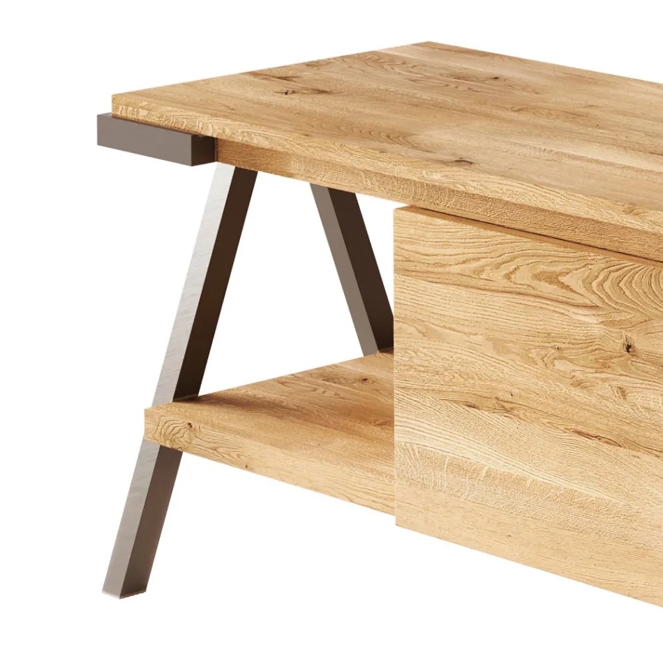 Tv-meubel van geknoopt eikenhout en metaal Made in Italy - Jennifer Viadurini