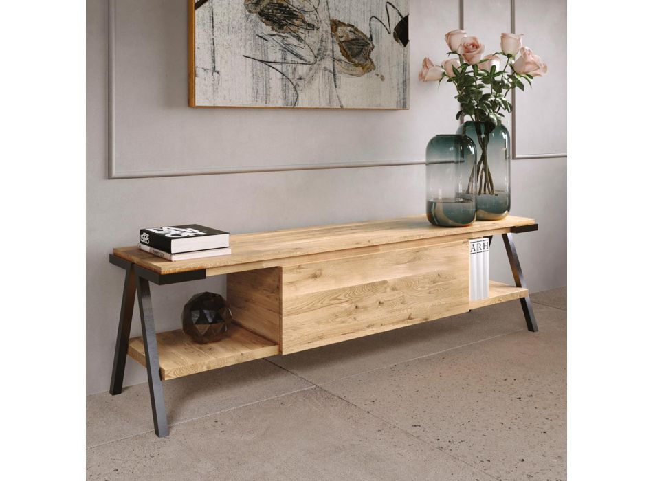 Tv-meubel van geknoopt eikenhout en metaal Made in Italy - Jennifer Viadurini