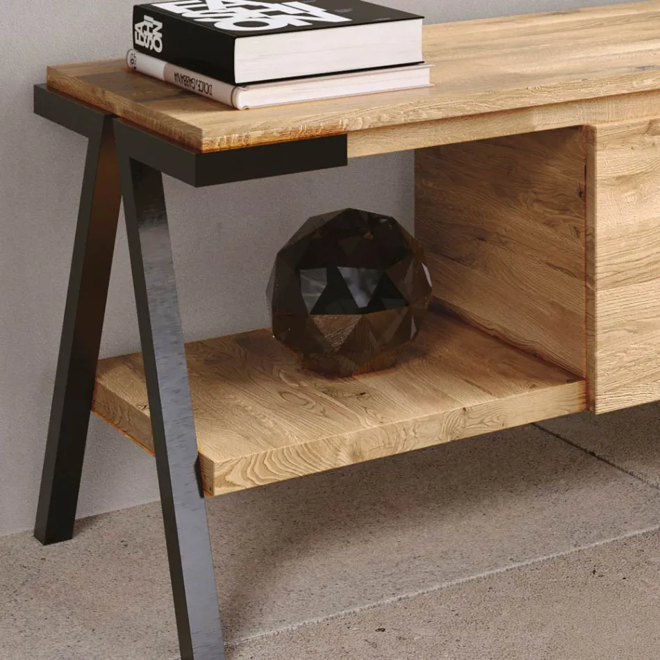 Tv-meubel van geknoopt eikenhout en metaal Made in Italy - Jennifer Viadurini