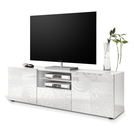 Houten tv-meubel met zeefdruk en lade, gemaakt in Italië - Brielle Viadurini