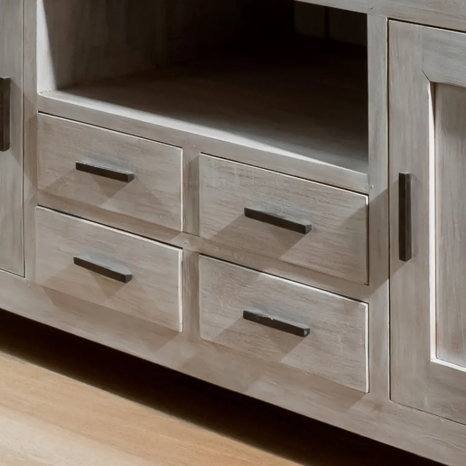 Kendo tv-meubel van massief teakhout met 2 deuren en 4 lades Viadurini