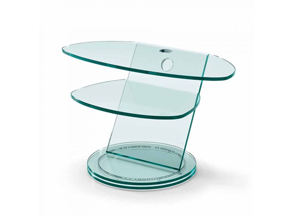 Glazen tv-meubel met draaibare voet en 2 afmetingen plank - Salemme Viadurini