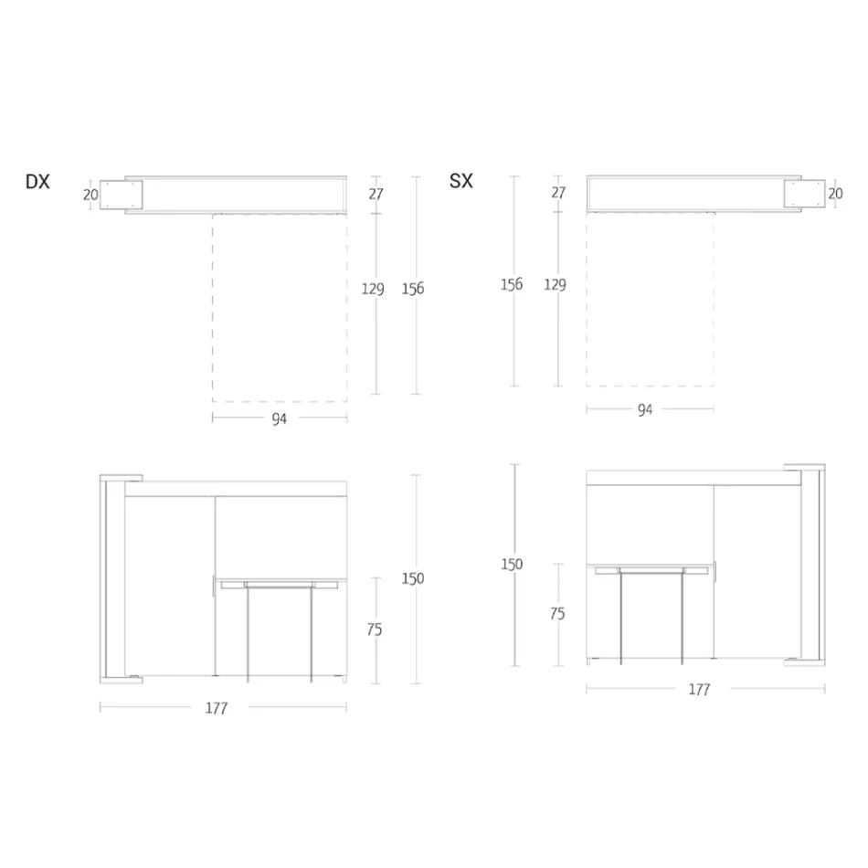 Multifunctionele draaikast met tv-standaard en geïntegreerde tafel Made in Italy - Illusione Viadurini