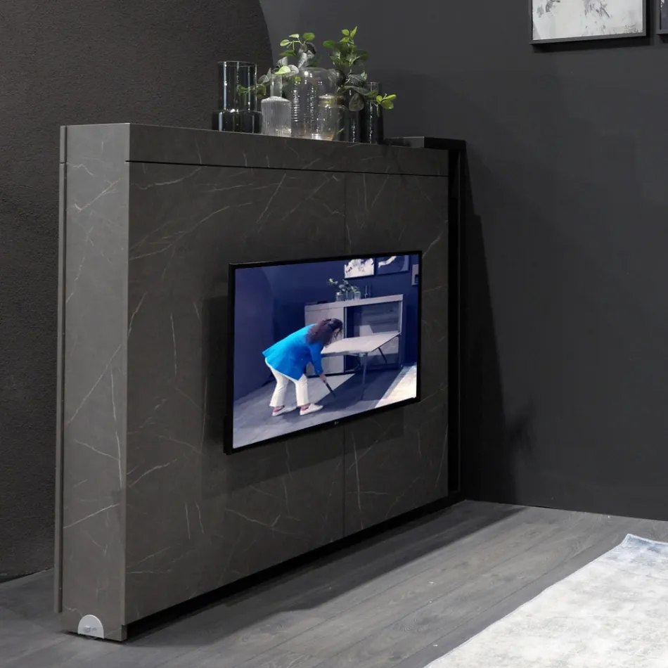 Multifunctionele draaikast met tv-standaard en geïntegreerde tafel Made in Italy - Illusione Viadurini