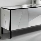 Woonkamer dressoir in mat zwart hout en spiegelglas blad Liscio - Senese Viadurini