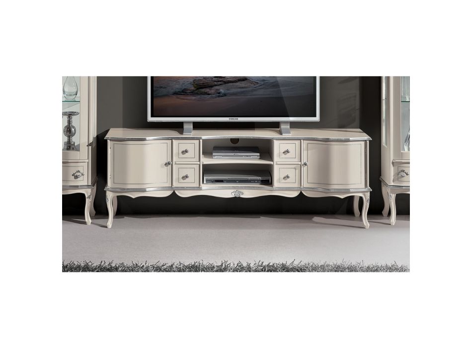 Woonkamer TV-meubel Wit en zilver hout Made in Italy - Windsor Viadurini