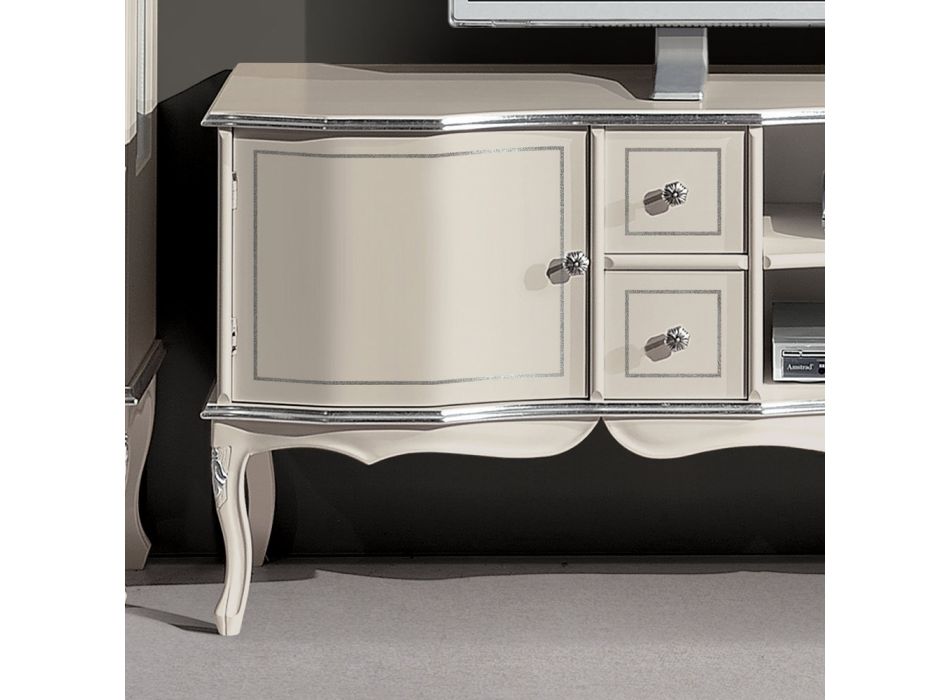 Woonkamer TV-meubel Wit en zilver hout Made in Italy - Windsor Viadurini