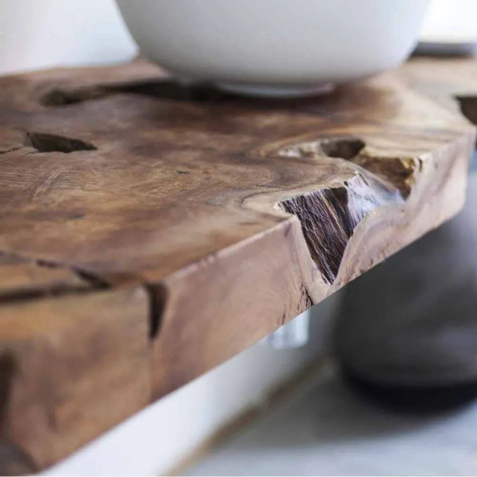 Hangende badkamer bovenkast in massief teakhout - Forest Viadurini