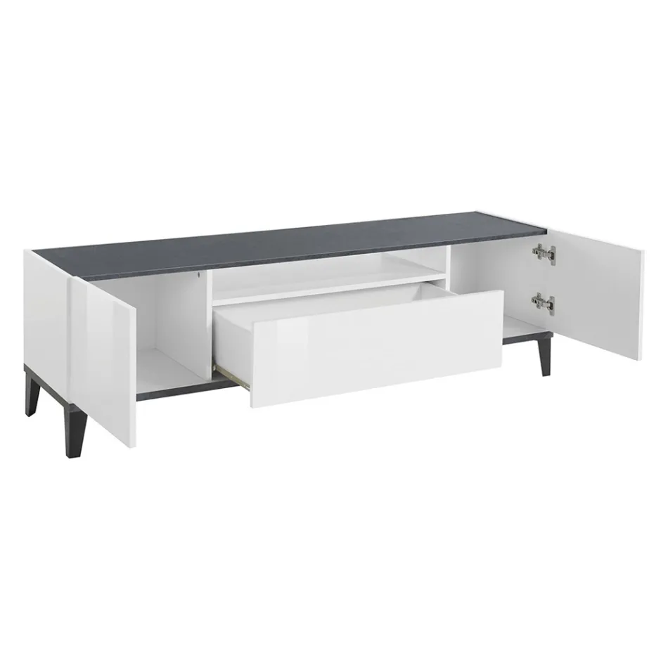 Mobiele tv in melamine 2 kamers en 1 lade Made in Italy - Florentino Viadurini