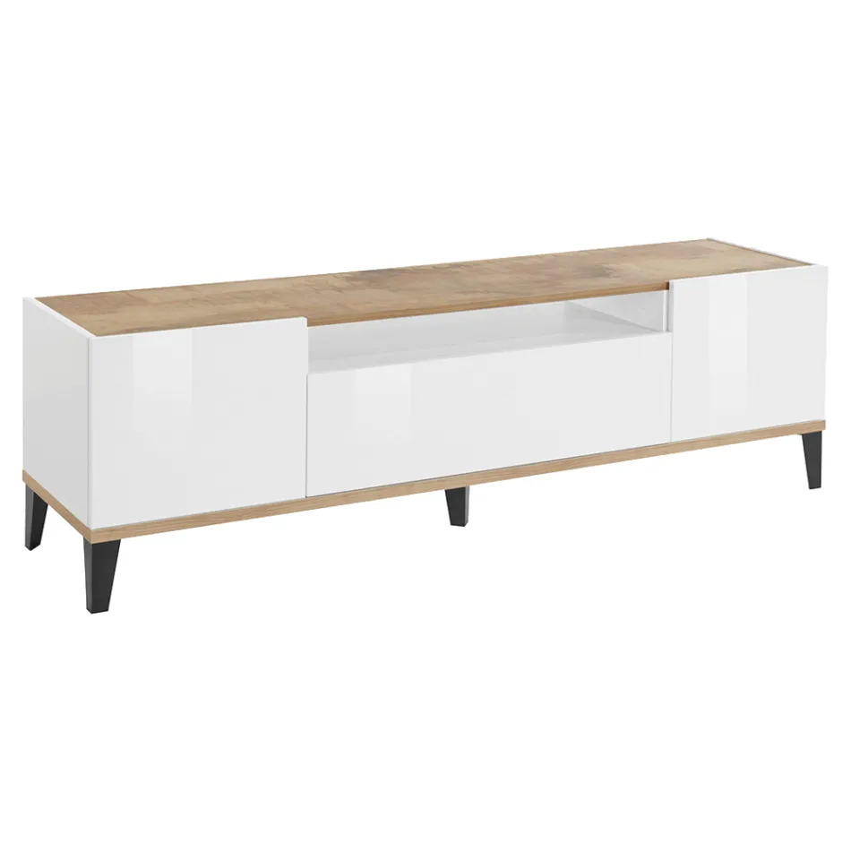 Mobiele tv in melamine 2 kamers en 1 lade Made in Italy - Florentino Viadurini