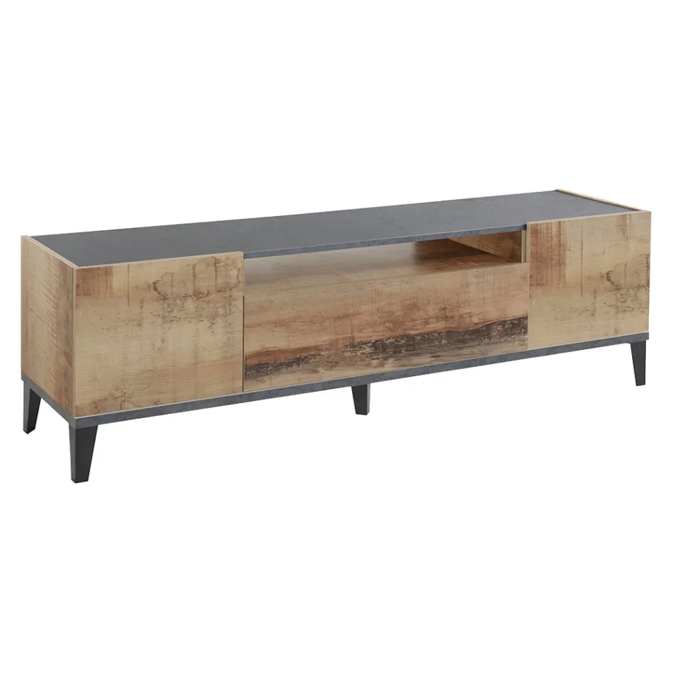 Mobiele tv in melamine 2 kamers en 1 lade Made in Italy - Florentino Viadurini