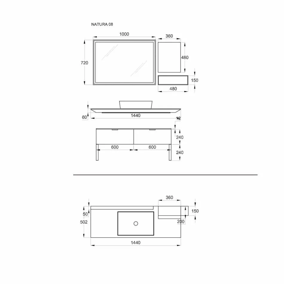 Luxe modern design badkamermeubels in natuurlijk hout en zwart - Alide Viadurini