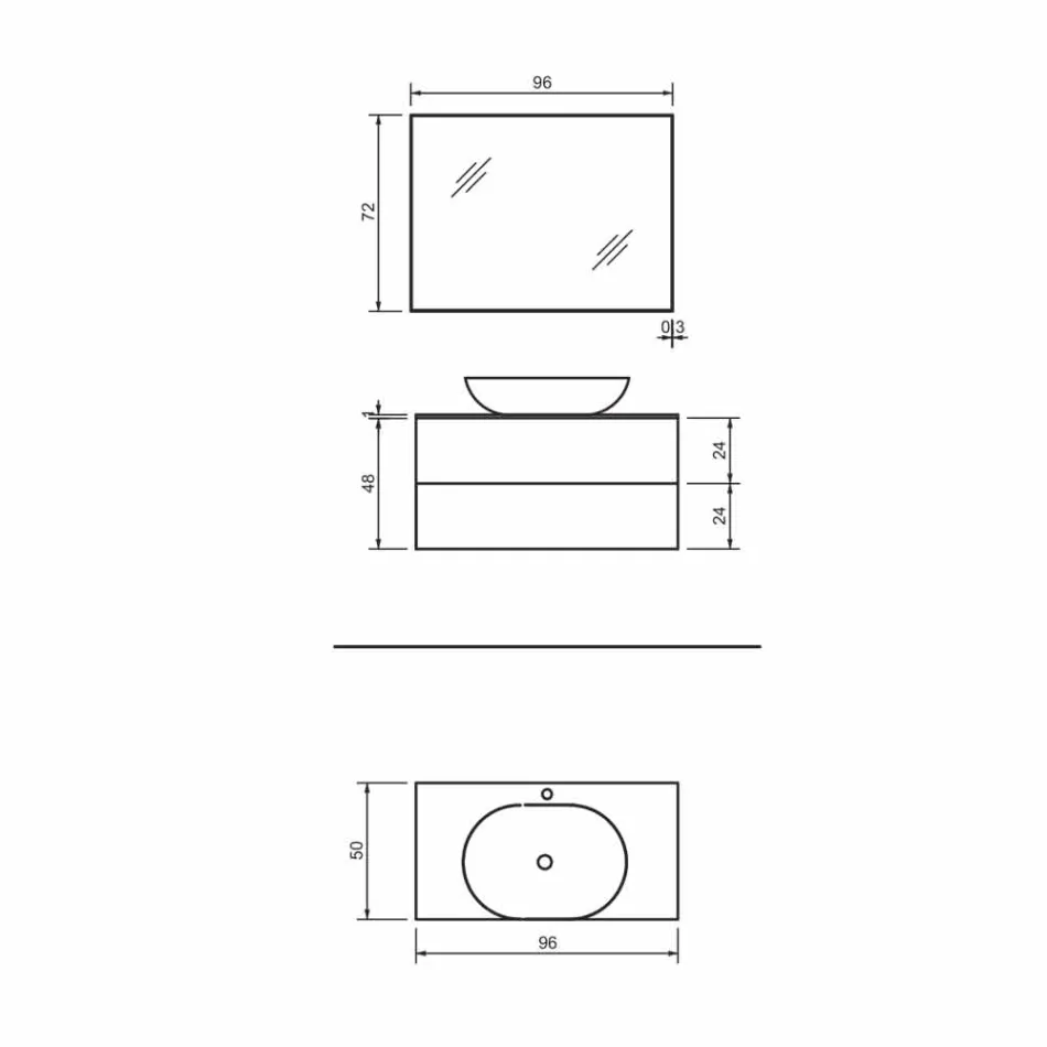 Hangende badkamermeubelbasis 2 lades, wastafel en spiegel, kostbaar - Renga Viadurini