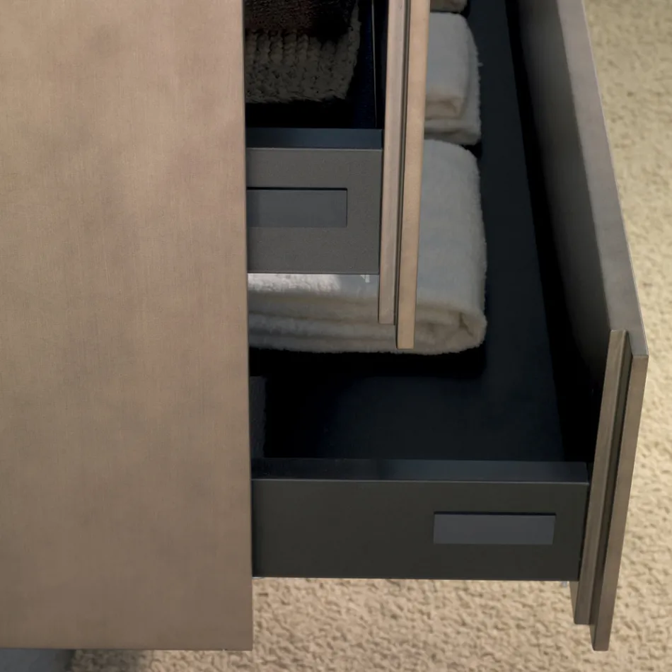 Hangend badkamermeubel in hout, metaal en keramiek B96 cm, kostbaar - Renga Viadurini