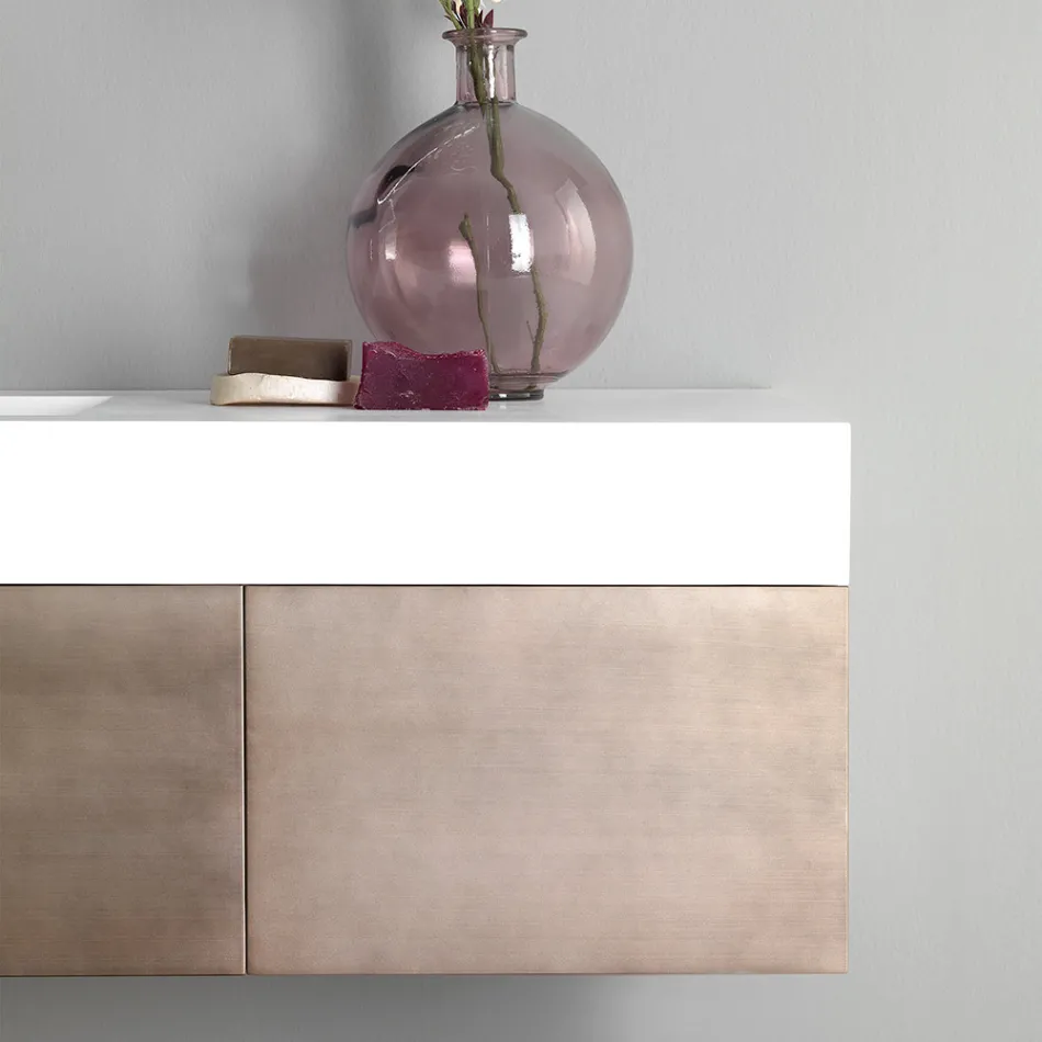 Hangende badkamermeubels in metaal, MDF-hout en Stonelight Made in Italy - Renga Viadurini