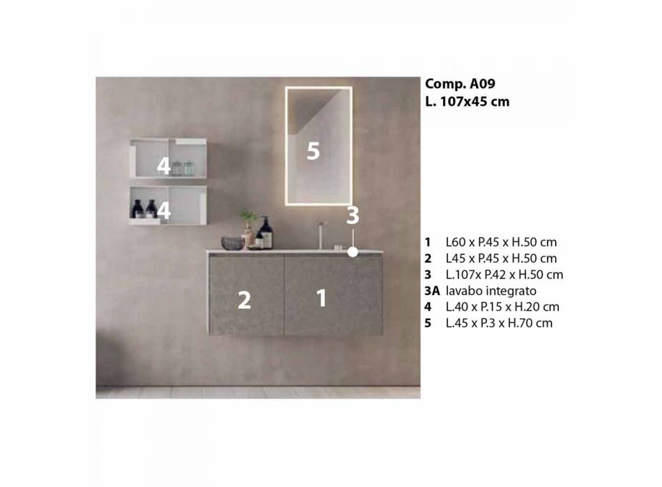 Hangend designmeubilair, moderne badkamersamenstelling - Callisi9 Viadurini