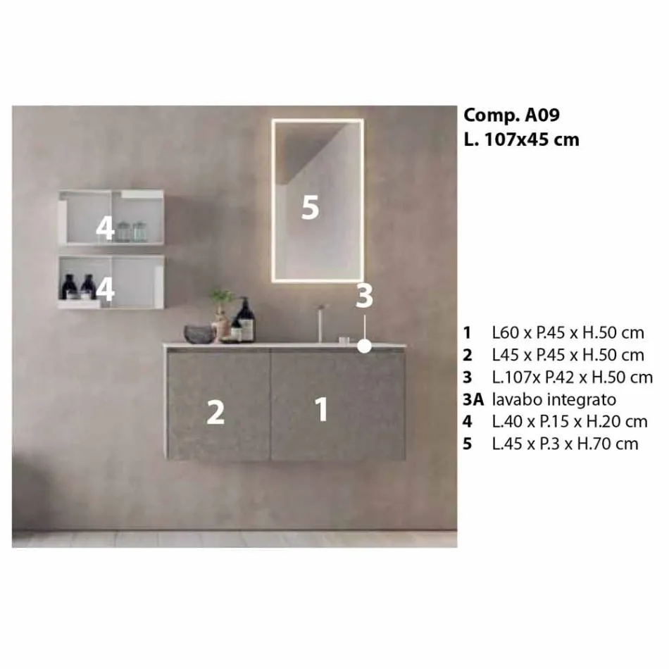 Hangend designmeubilair, moderne badkamersamenstelling - Callisi9 Viadurini