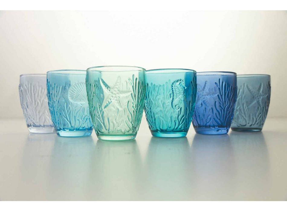 Modern Blauw Gekleurde Glazen 6 Stuks Water Service - Mazara Viadurini