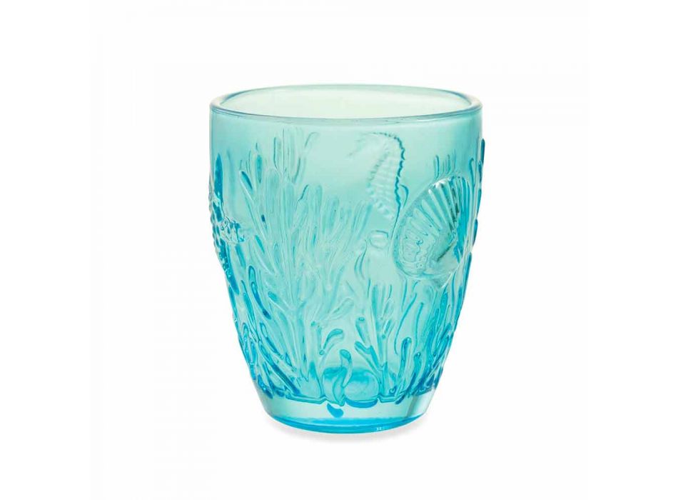 Modern Blauw Gekleurde Glazen 6 Stuks Water Service - Mazara Viadurini