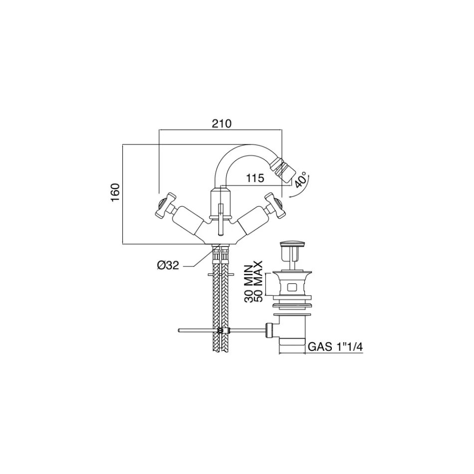 Bidet met één gat in zwaar messing met afval Made in Italy - Polignano Viadurini