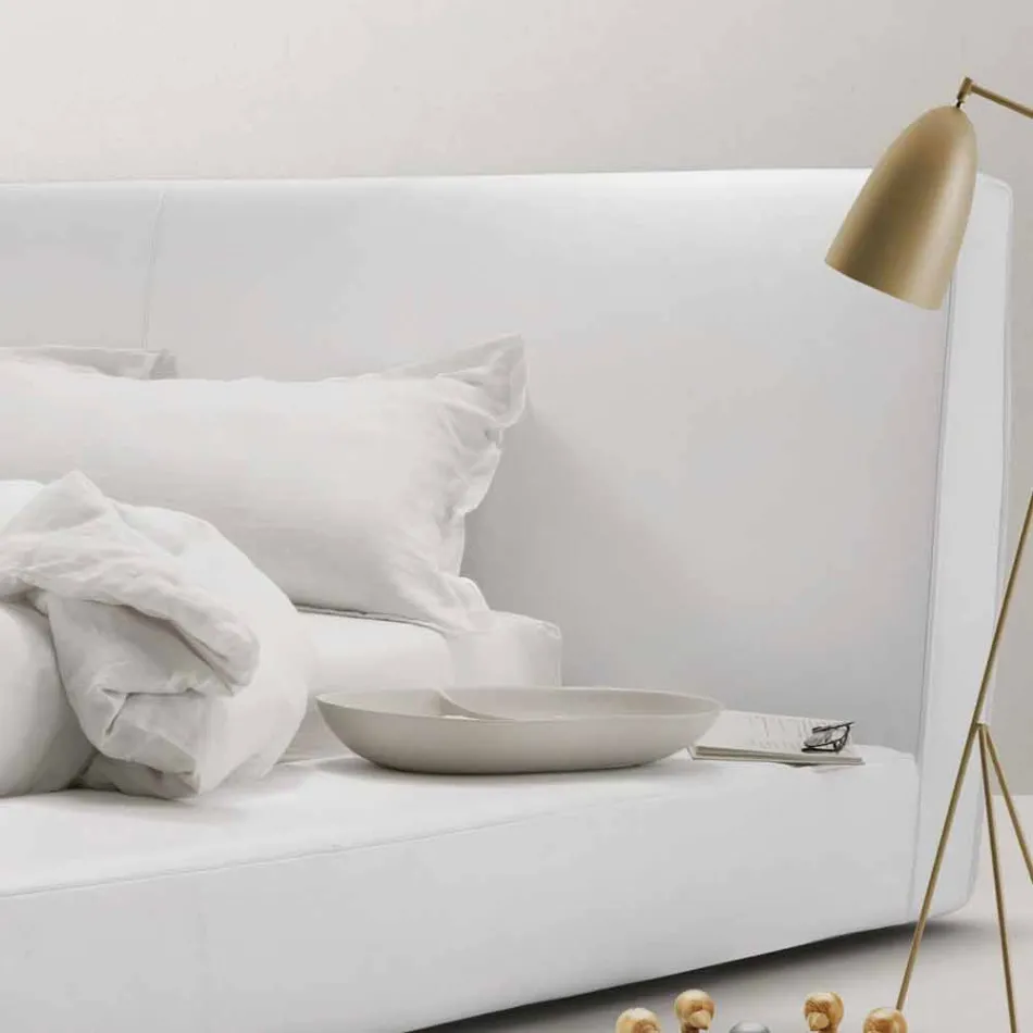 My Home gewatteerd lederen dubbelbed, gemaakt in Italië Viadurini