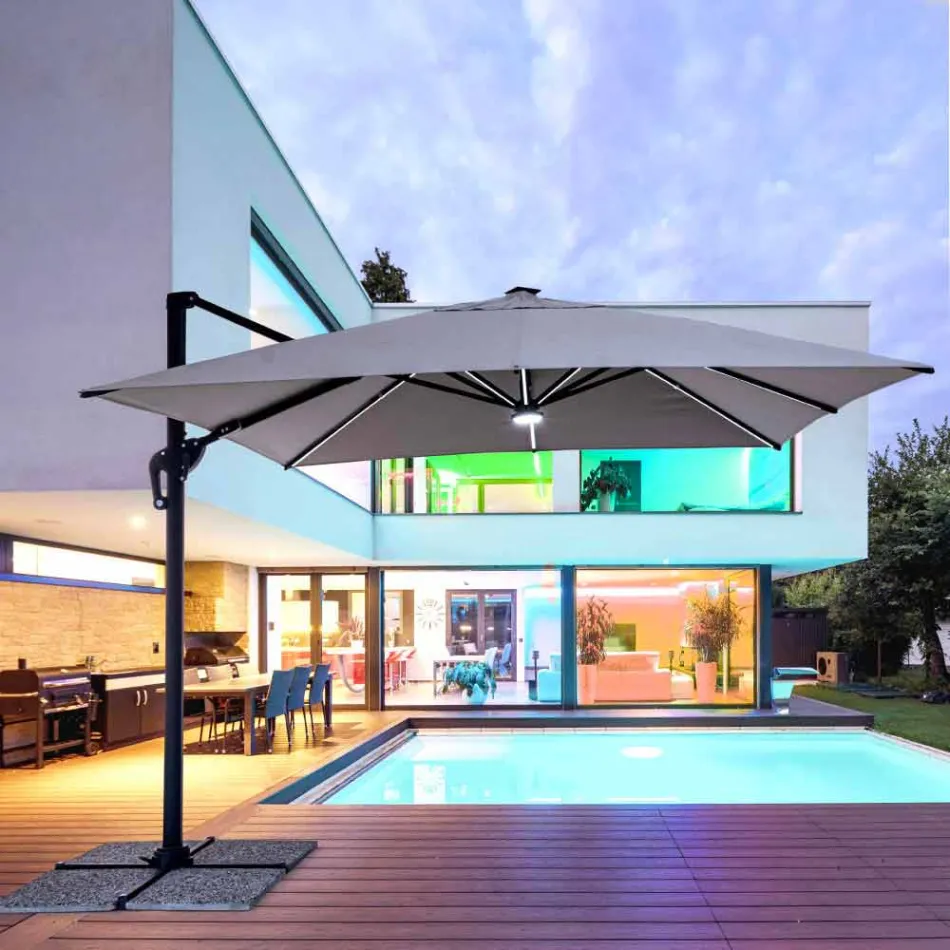 3x3 Outdoor Paraplu in Grijs Polyester en Antraciet Kleur Aluminium - Coby Viadurini