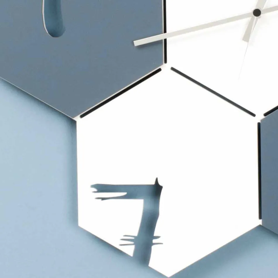 Grote wandklok in gekleurd hout zeshoekig modern design - Nidodape Viadurini