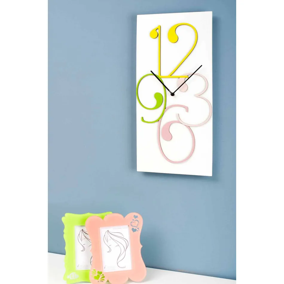 Wandklok gekleurd en wit hout rechthoekig modern ontwerp - wiskunde Viadurini