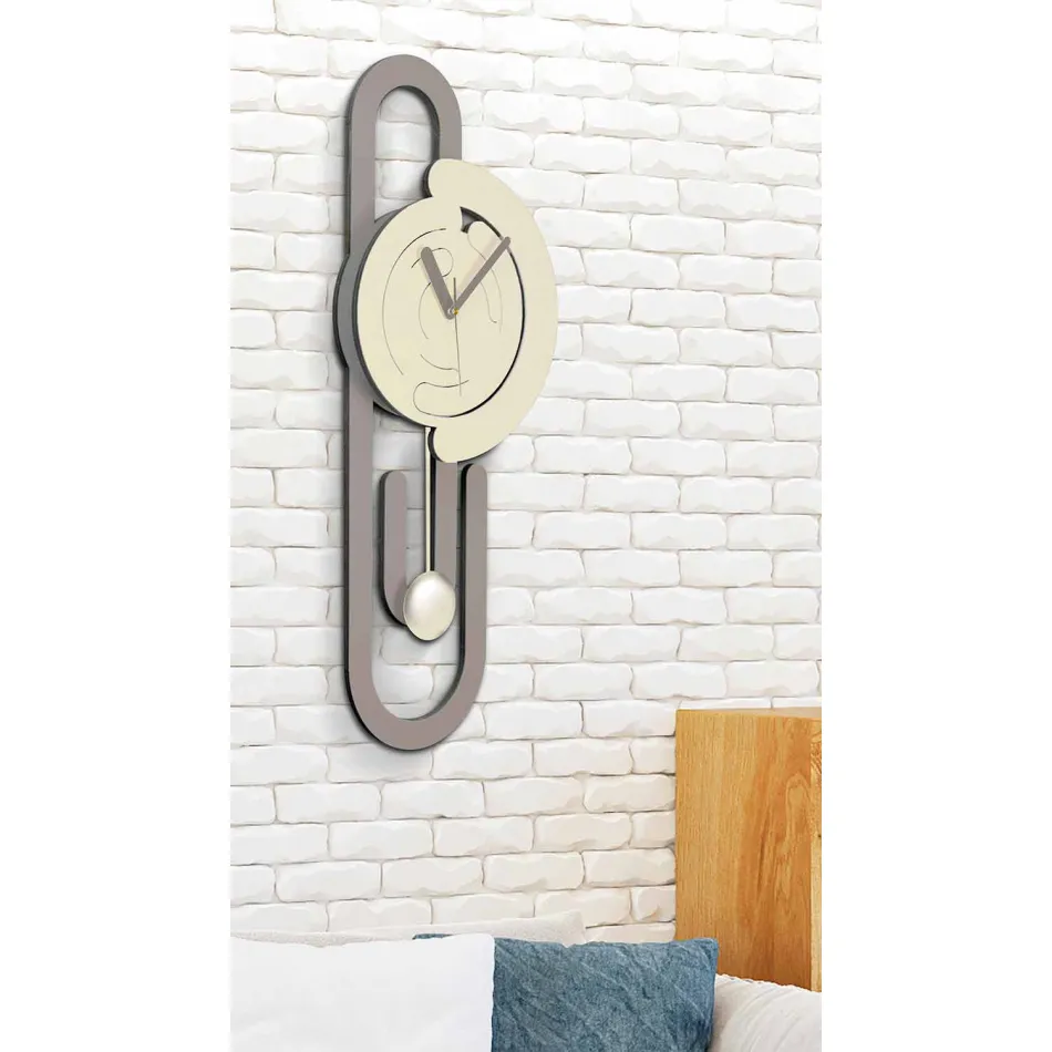 Slinger Wandklok Modern Design in Beige en Bruin Hout - Paperclip Viadurini