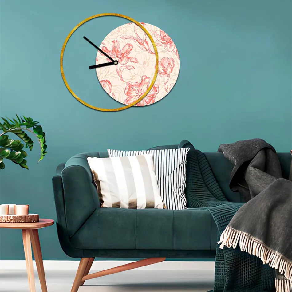 Klok met houten en bedrukt paneel, gemaakt in Italië - Malawi Viadurini