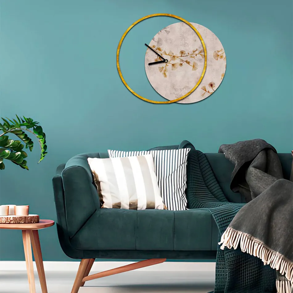 Klok met houten en bedrukt paneel, gemaakt in Italië - Malawi Viadurini