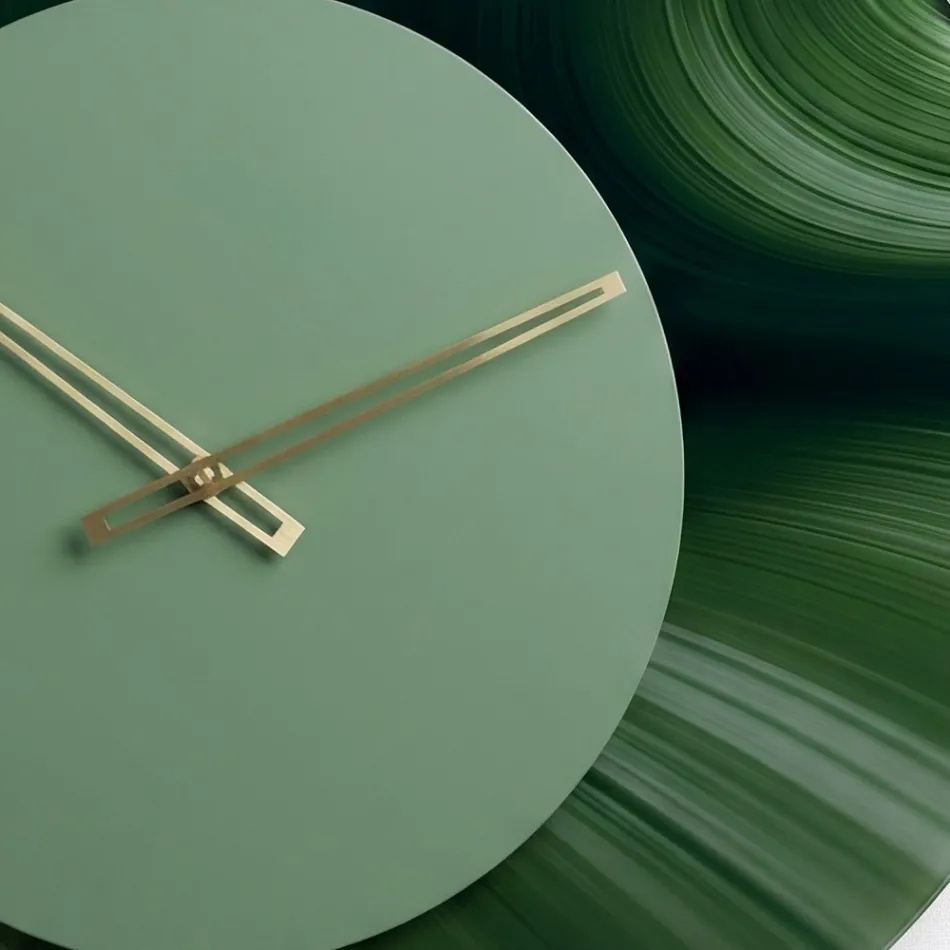 Groene ronde wandklok van bedrukt methacrylaat, gemaakt in Italië - Verdia Viadurini