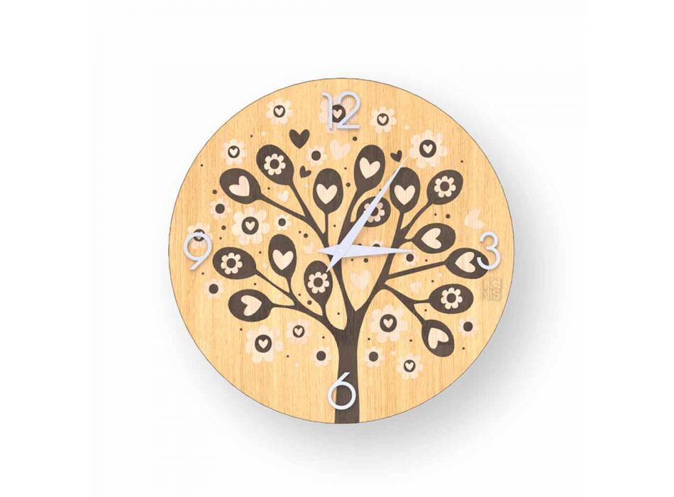 Tree Of Heart wandklok, gemaakt van hout, gemaakt van Italië Viadurini